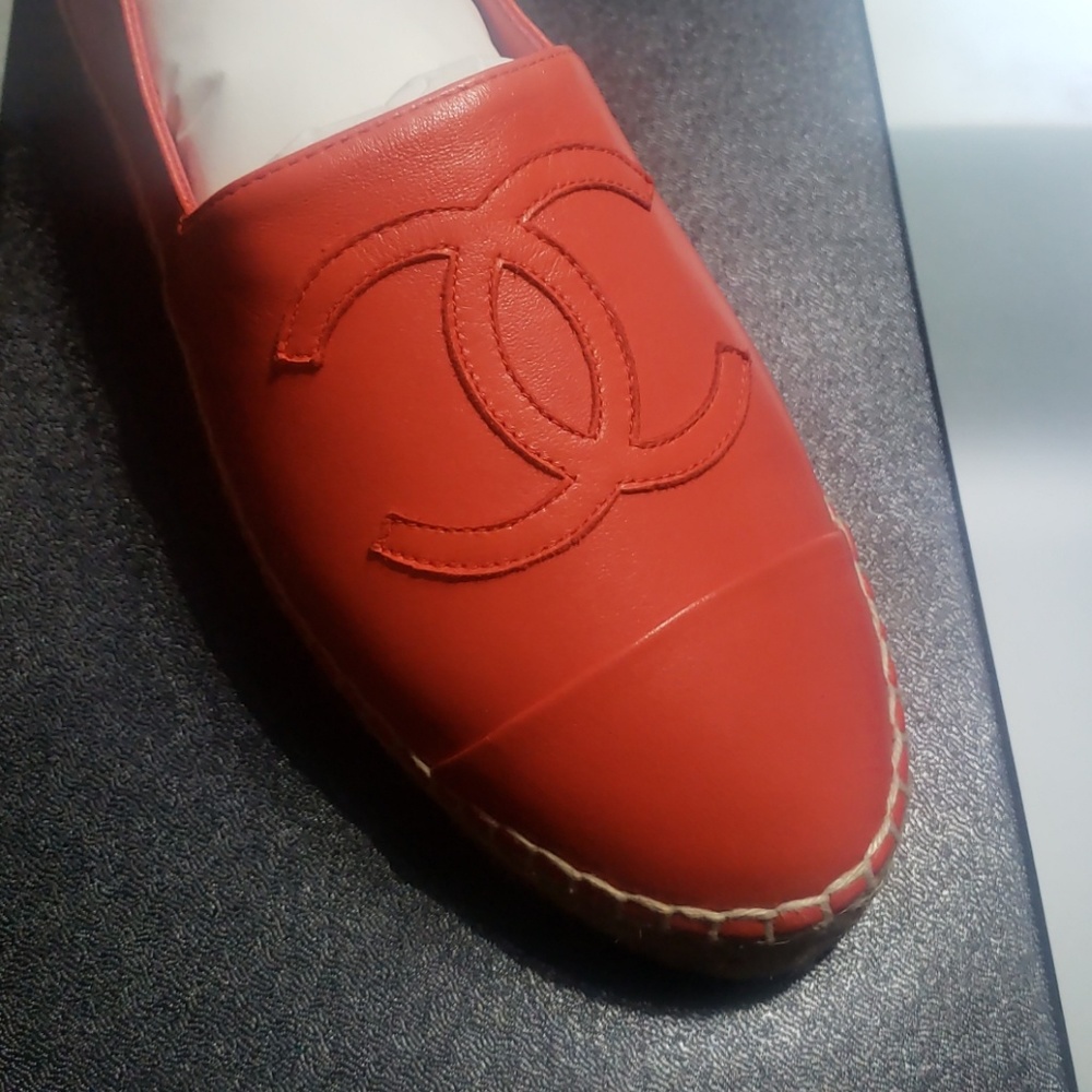 19C CHANEL RED LEATHER ESPADRILLES EU 38 LOVE SHOE